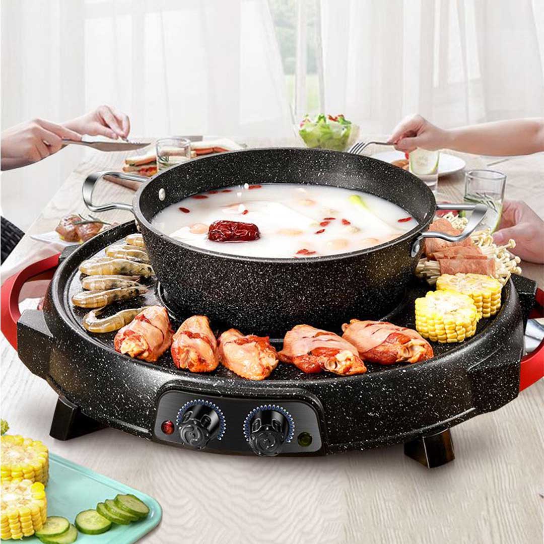 2 In 1 Electric Stone Coated Grill Plate And Hotpot - Notbrand