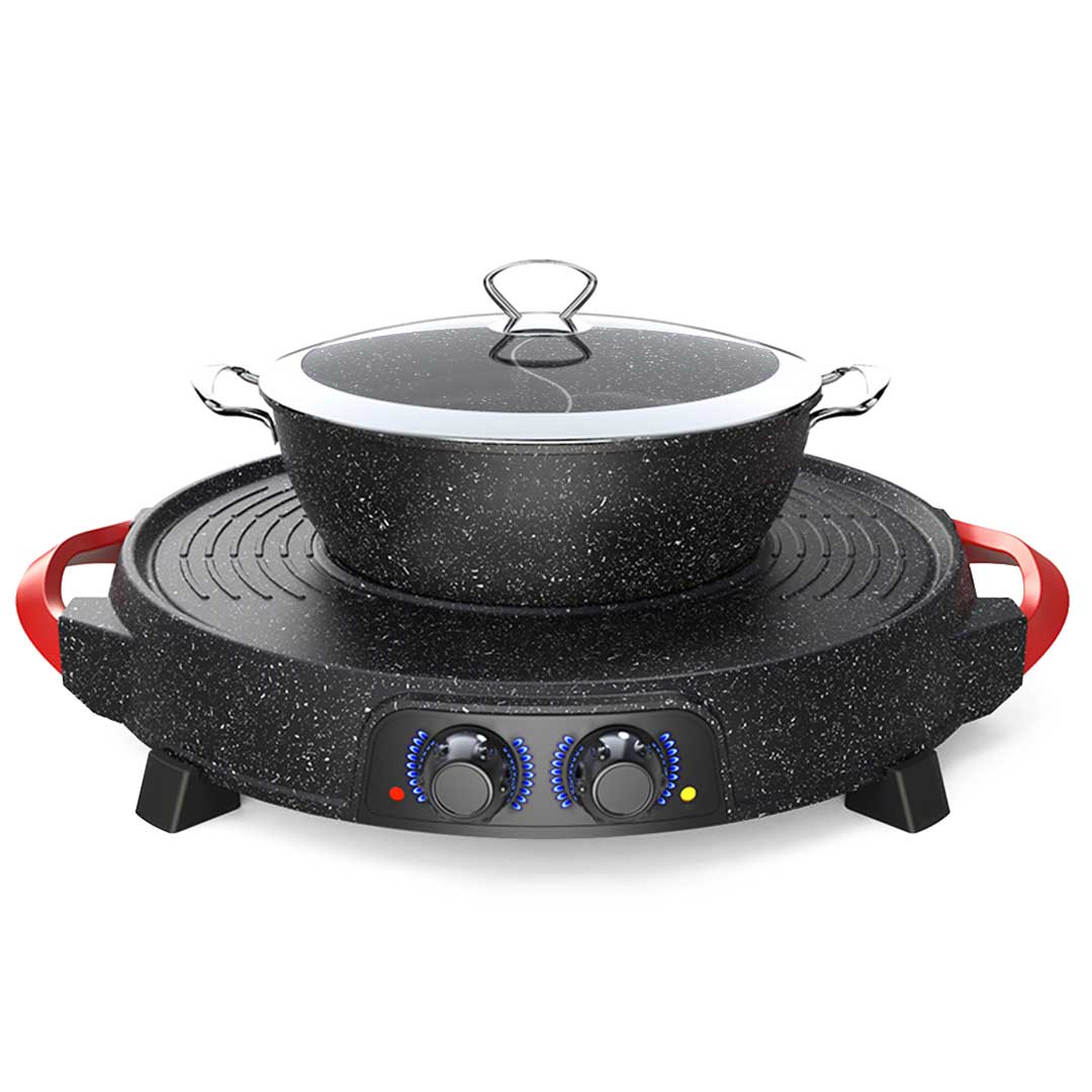 2 In 1 Electric Stone Coated Grill And Hotpot With Division - Notbrand