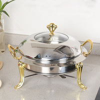 Stainless Steel Gold Round Accents Chafing Dish With Glass Top Lid - Notbrand