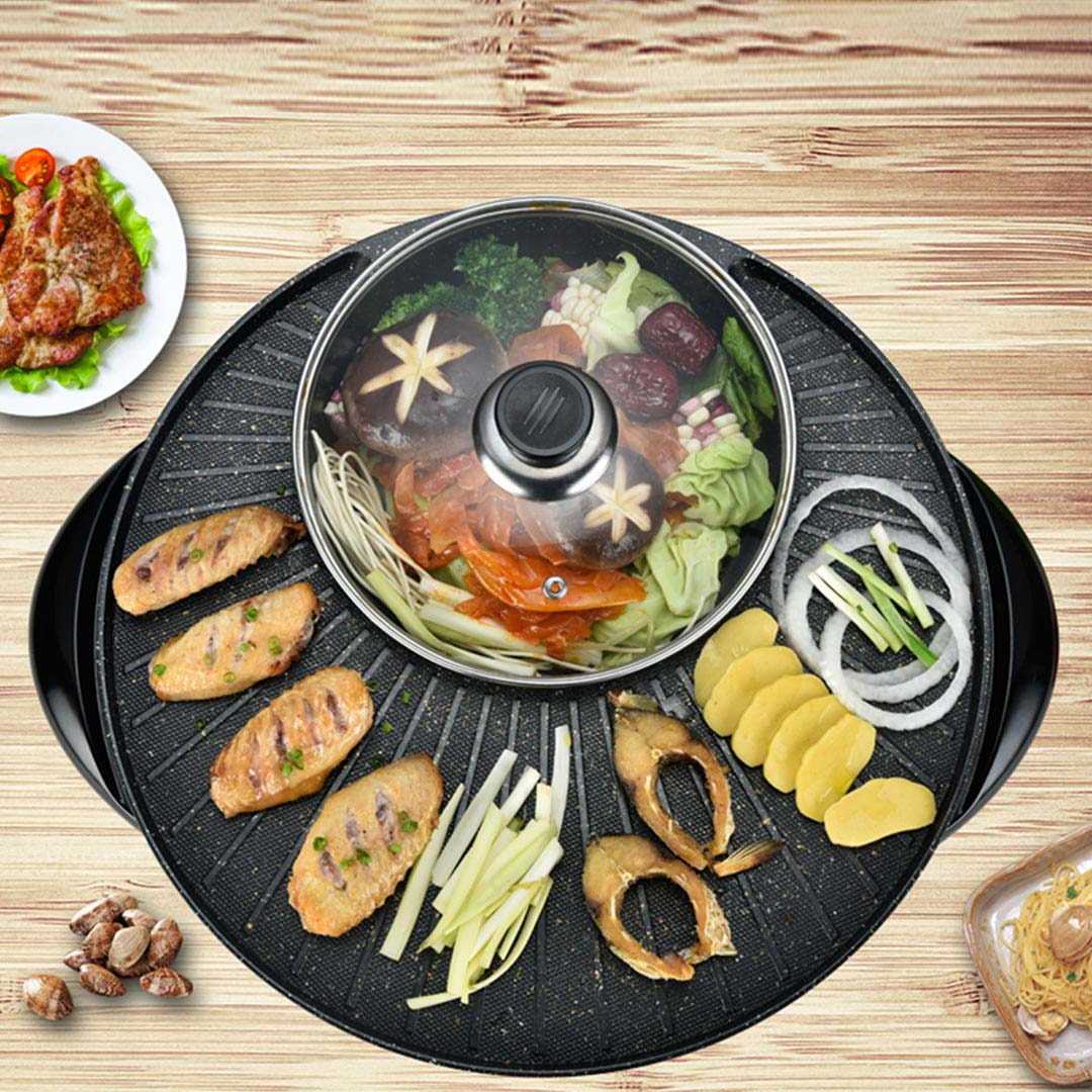 2 In 1 Electric Stone Coated Grill And Hotpot - 3-5 Person - Notbrand