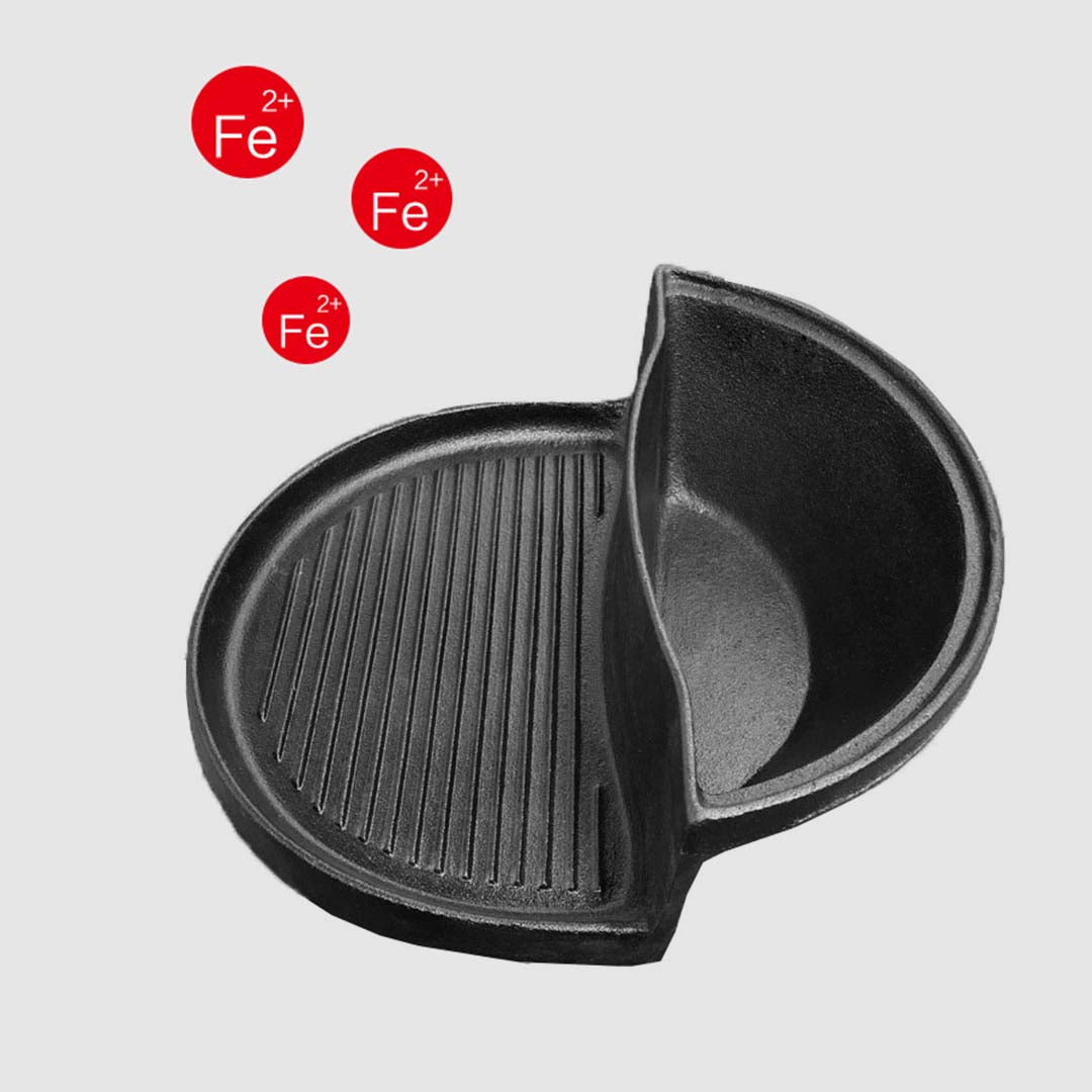 2 In 1 Cast Iron Ribbed Skillet And Steamboat - Notbrand