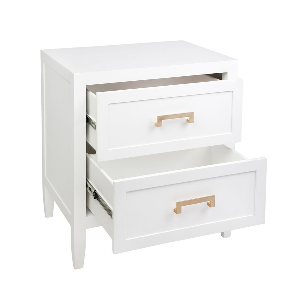 Soloman Bedside Table with Brass handles - Large White - Notbrand