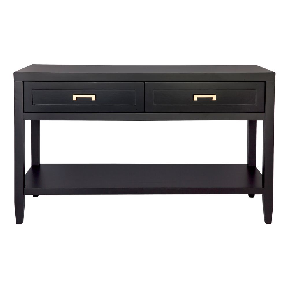 Soloman Console Table with Brass Handles - Small Black - Notbrand