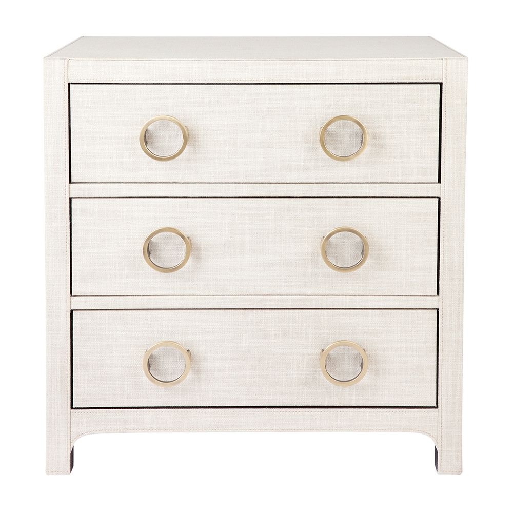 Astley Upholstered Bedside Table with Brass Handles - Natural - Notbrand