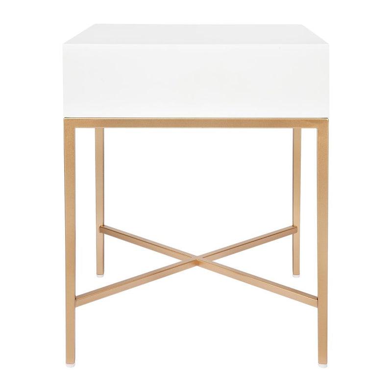 Nessa Bedside Table in Gold Frame - White - Notbrand