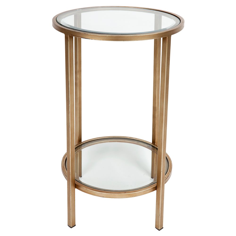Cocktail Round Glass Petite Side Table - Antique Gold - Notbrand