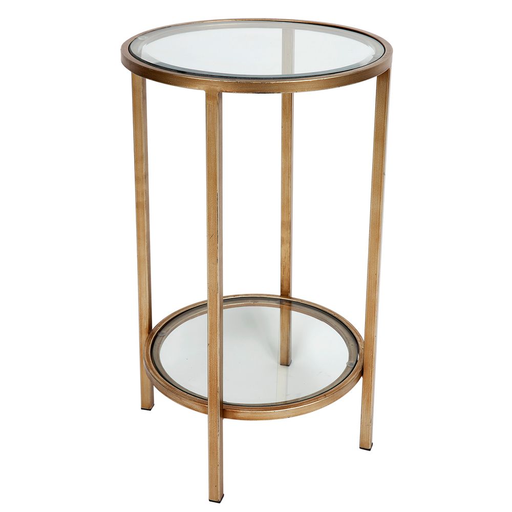 Cocktail Round Glass Petite Side Table - Antique Gold - Notbrand