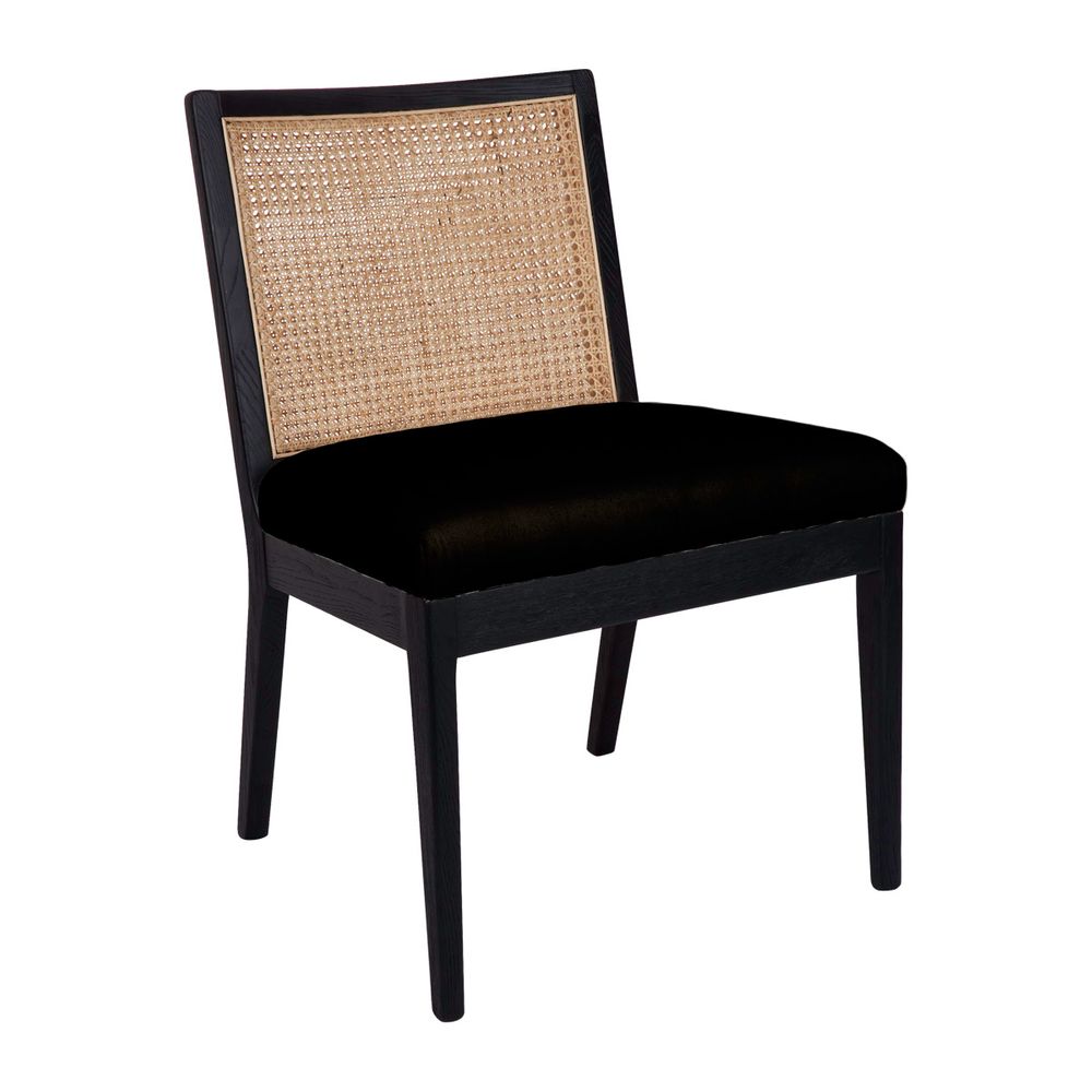 Kane Rattan Fabric Dining Chair - Black Linen - Notbrand