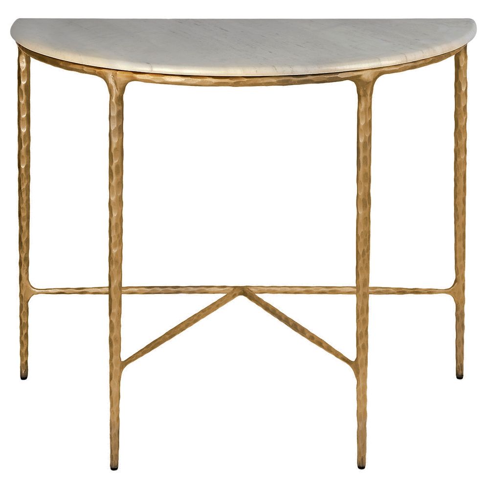 Heston Solid Marble Demilune Table - Brass - Notbrand