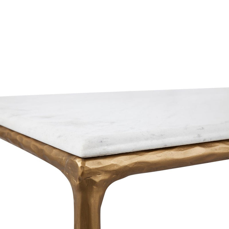 Heston Rectangle White Marble Coffee Table - Brass - Notbrand
