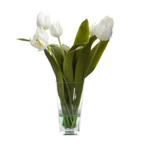 Glass Vase with White Tulip Artificial Flower - 50cm - Notbrand