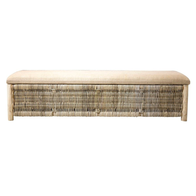 Cancun Wood Frame Wicker Bench - Natural - Notbrand