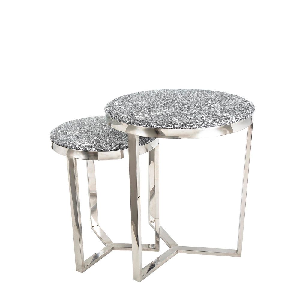 Alor Shagreen Round Tables In Grey - Set Of 2 - Notbrand