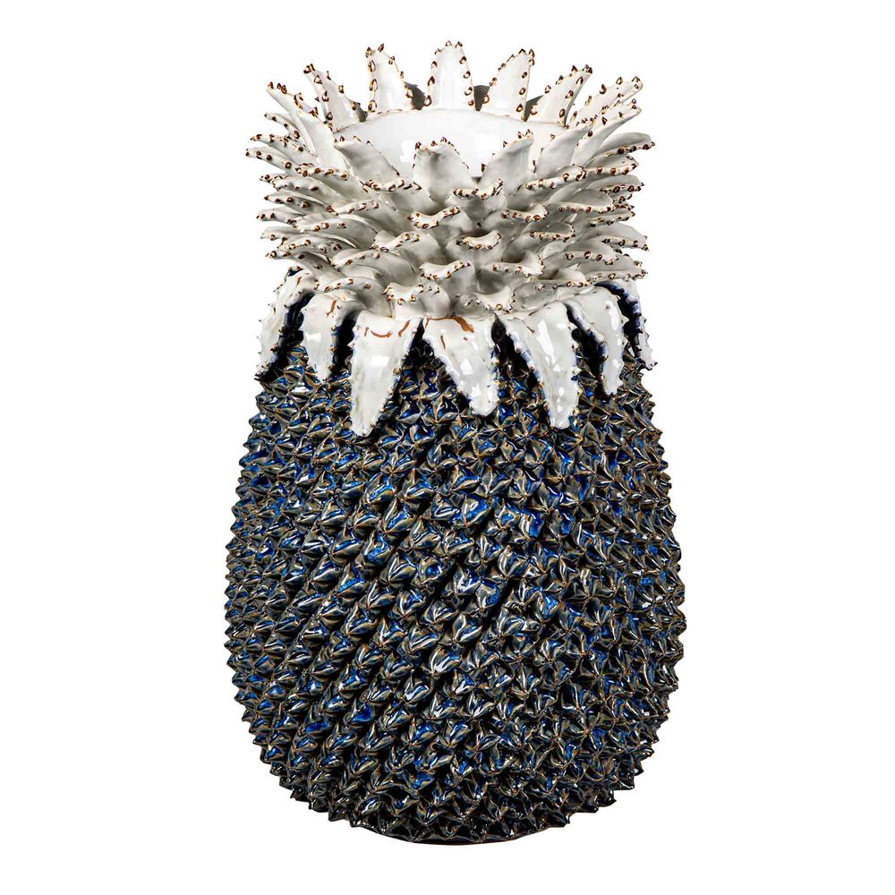 Pineapple Ceramic Vase - Blue/White - Notbrand