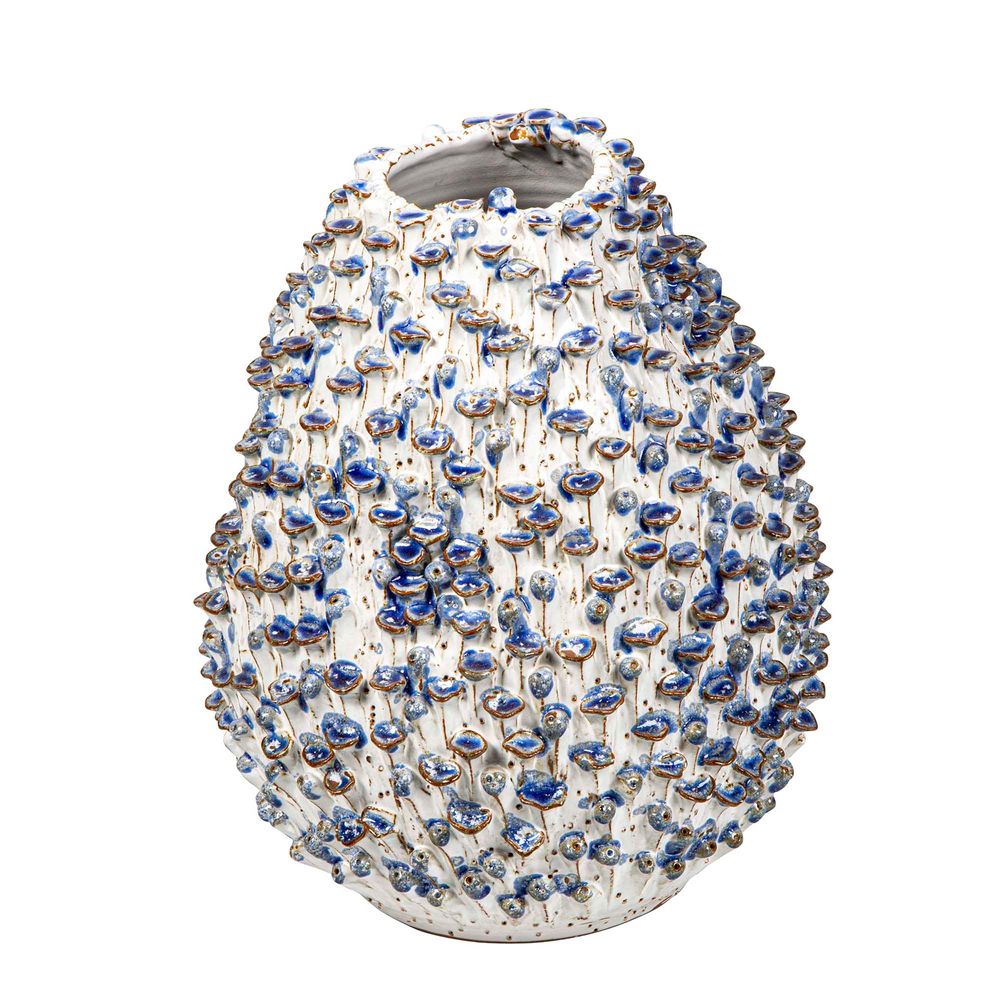 Egg Ceramic Vase With Flower In White/Blue - Medium - Notbrand