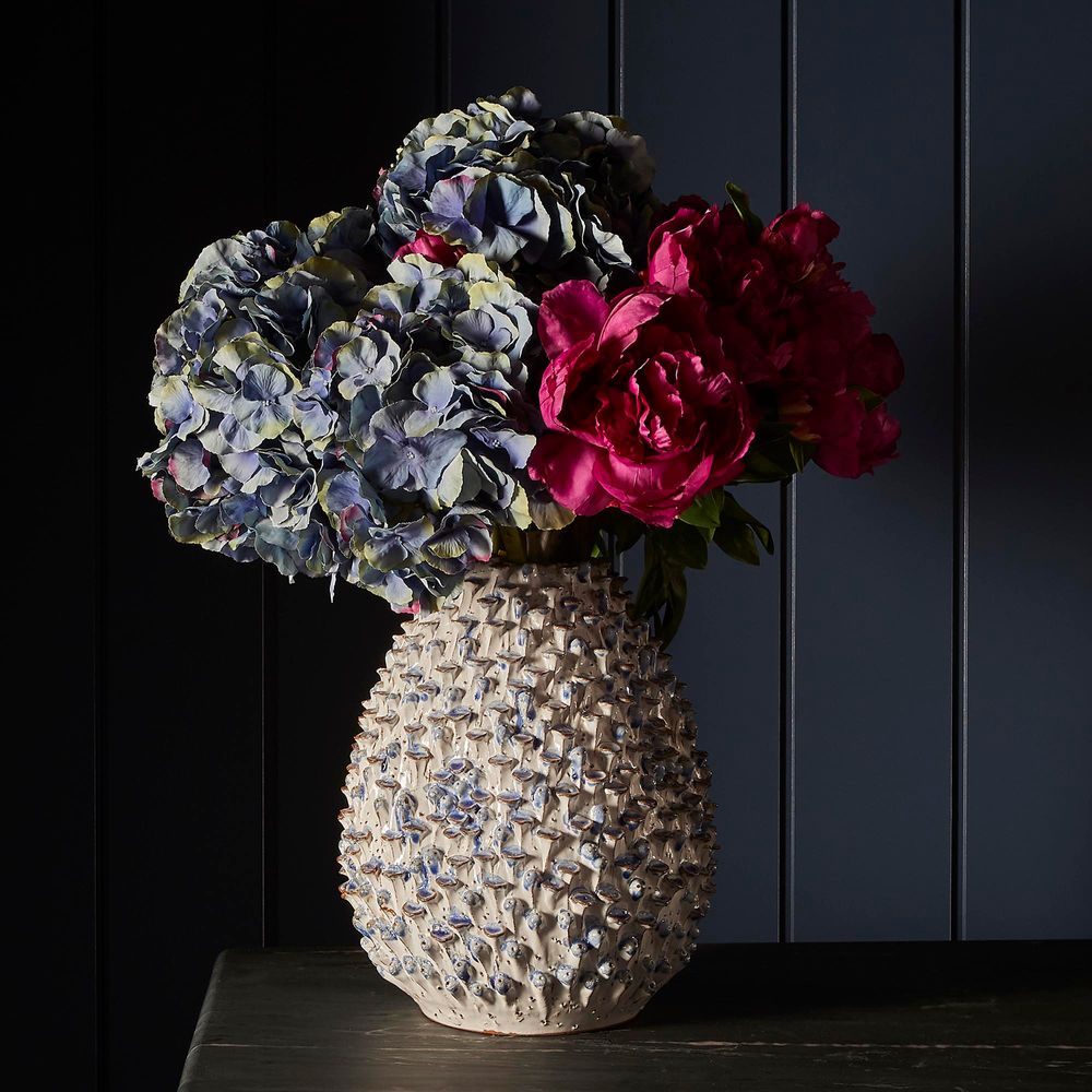 Egg Ceramic Vase With Flower In White/Blue - Medium - Notbrand