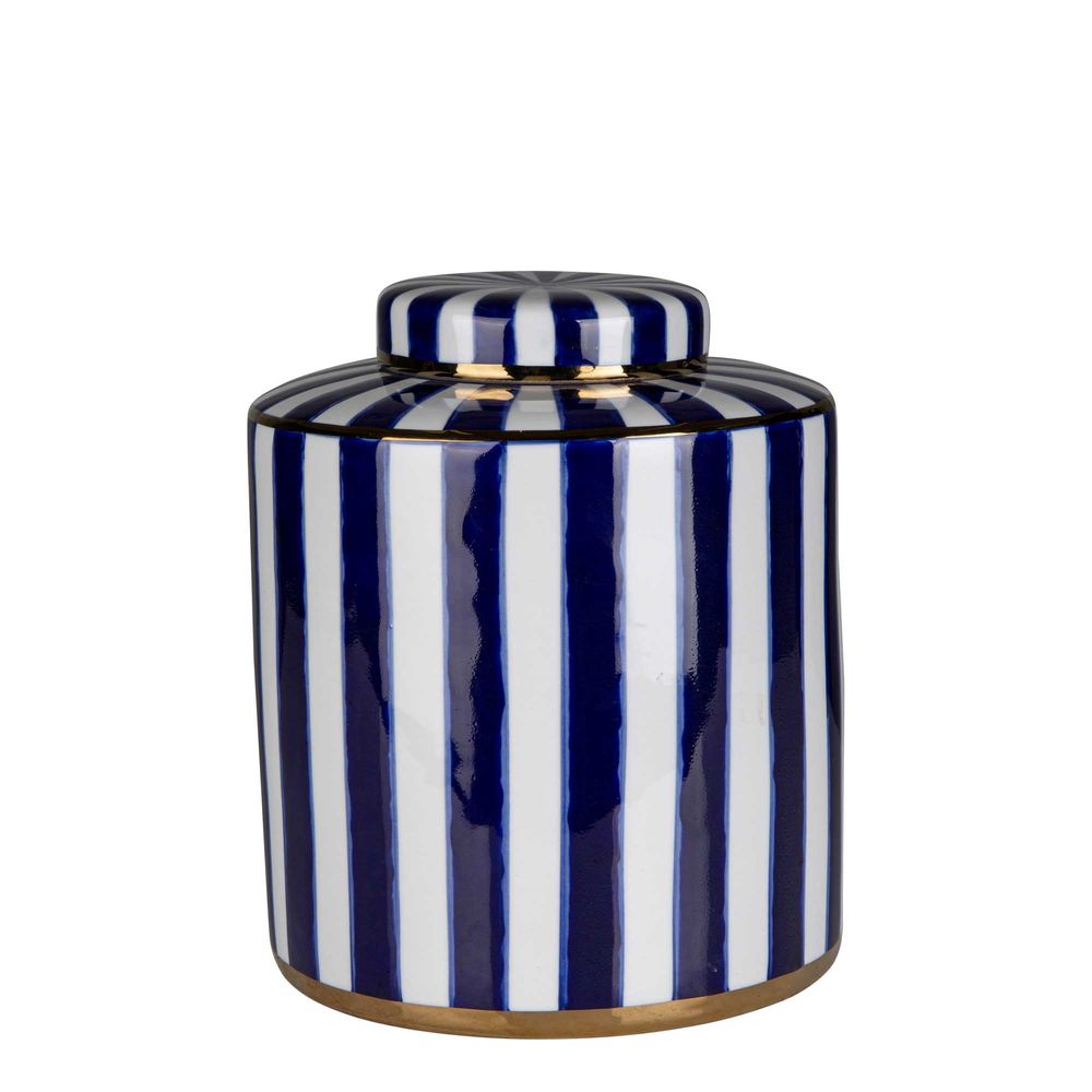 Paris Porcelain Stripe Jar In Blue - Large - Notbrand