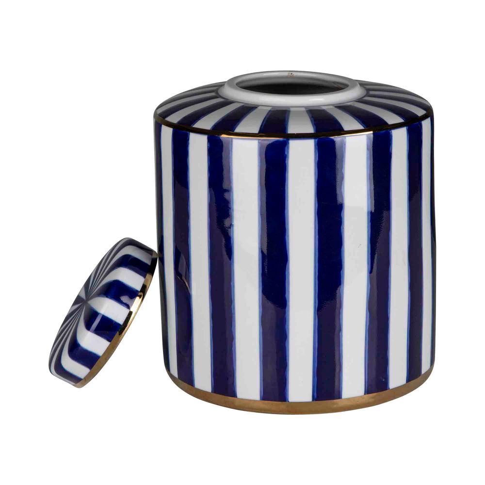 Paris Porcelain Stripe Jar In Blue - Large - Notbrand