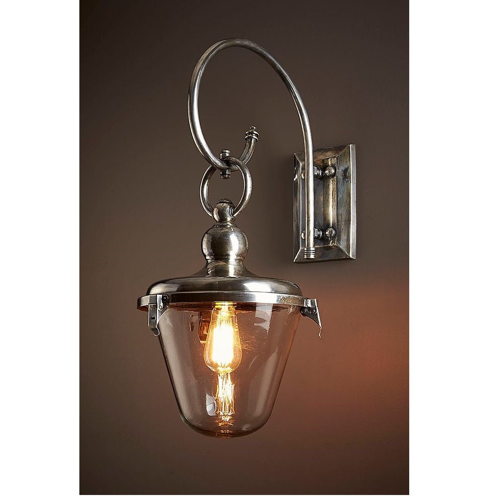 Savoy Outdoor Brass Wall Light With Glass Shade - Antique Silver - Notbrand