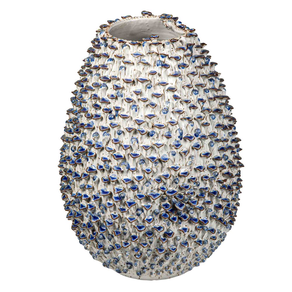 Egg Ceramic Vase With Flower In White/Blue - Large - Notbrand