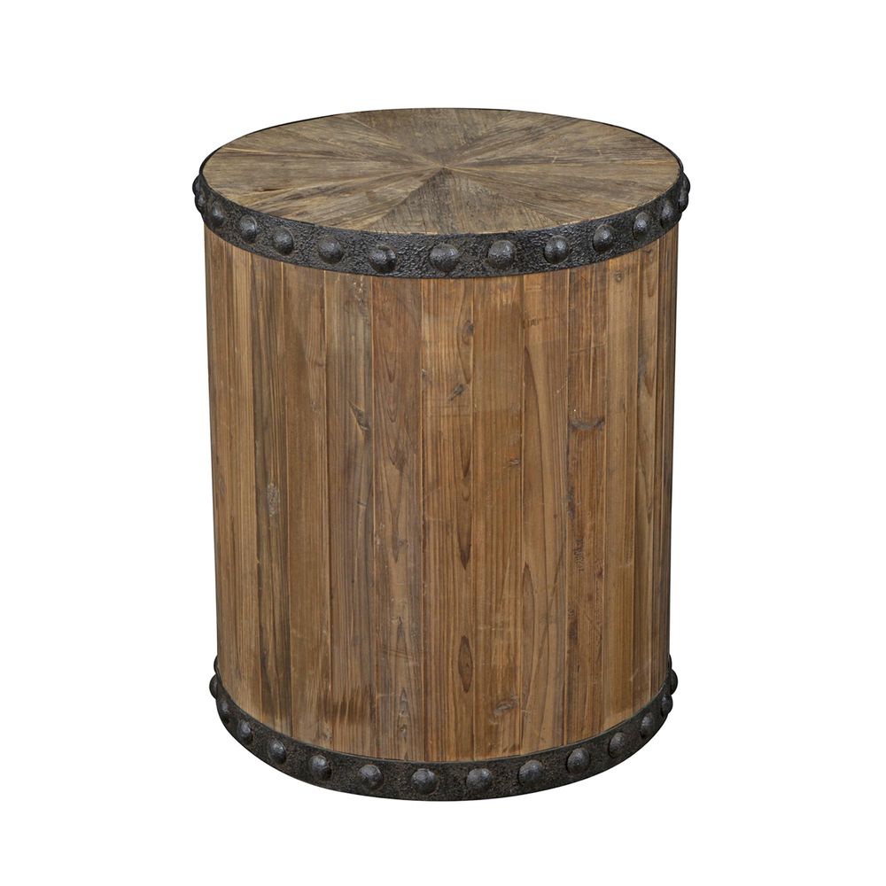 Denver Elm Wood Drum Side Table - Natural - Notbrand