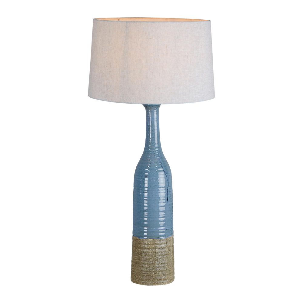 Potters Large - Tall Thin Glazed Ceramic Table Lamp - Blue/Brown - Notbrand