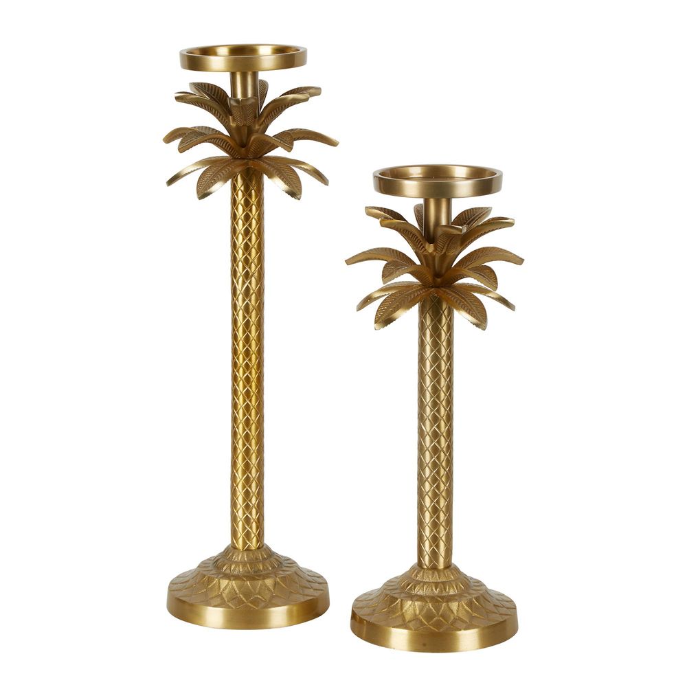 Raffles Aluminum Palm Candle Stick In Gold - Medium - Notbrand