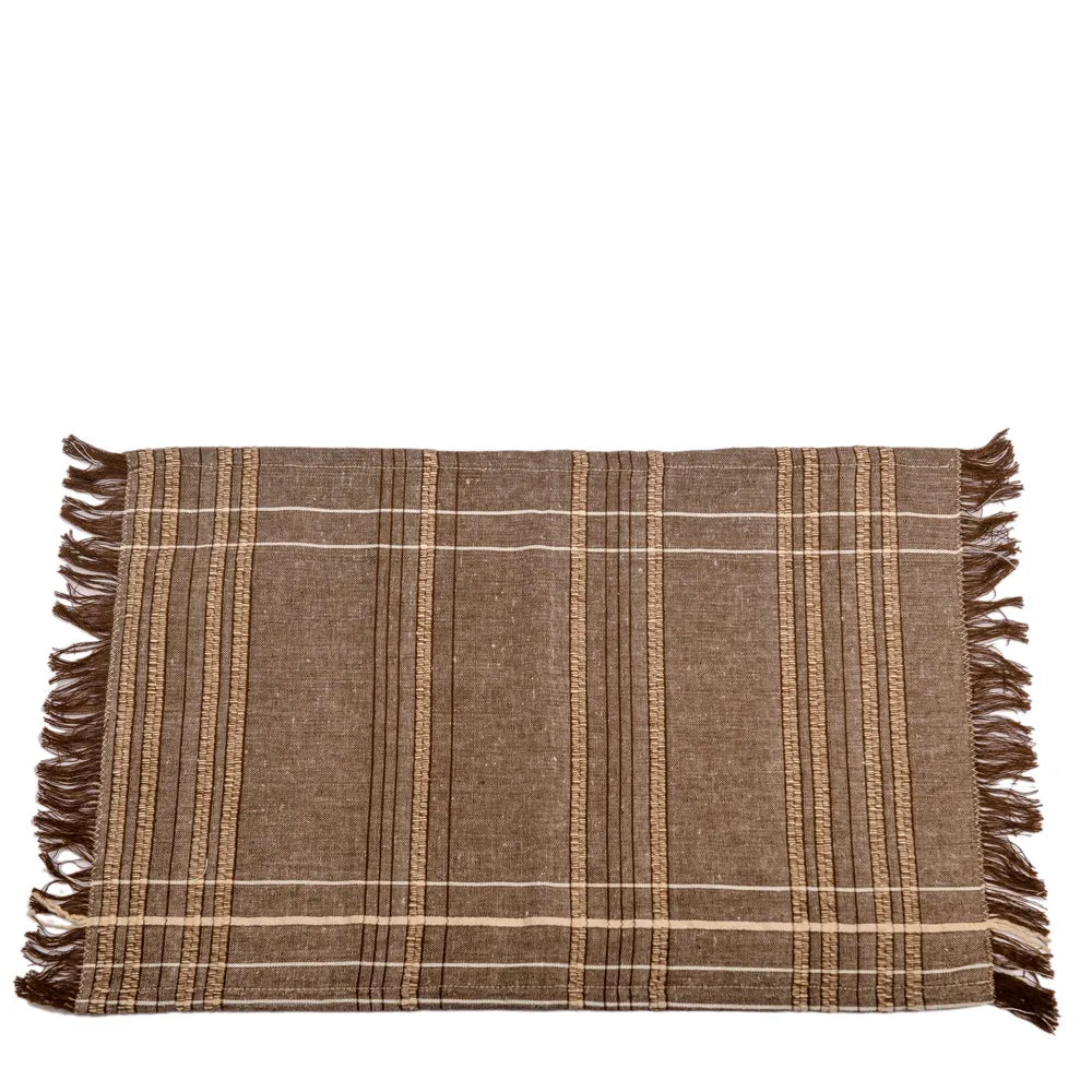 Set of 3 Textured Check Cotton Placemat - Earth Brown - Notbrand