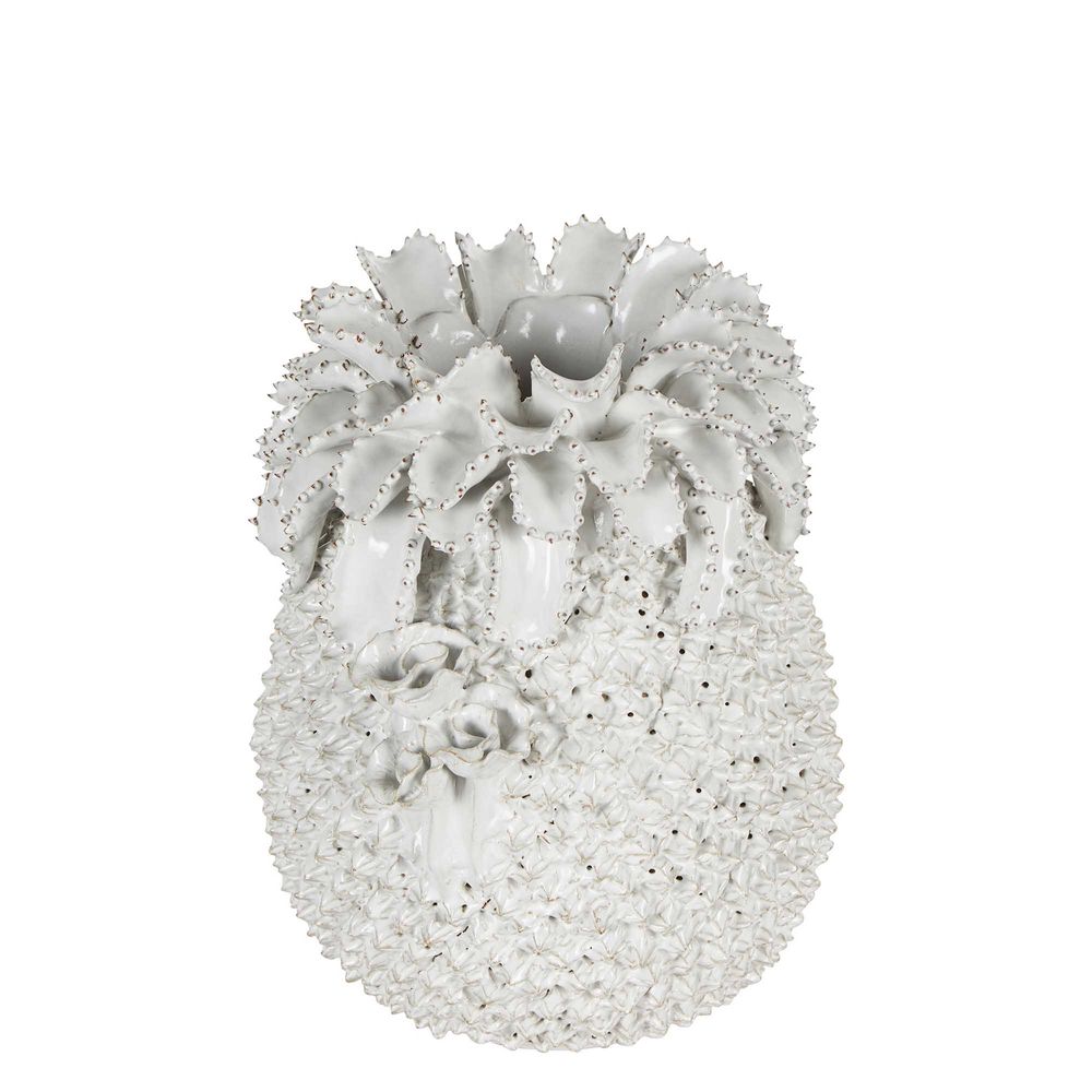 Pineapple Ceramic Vase In White - Medium - Notbrand