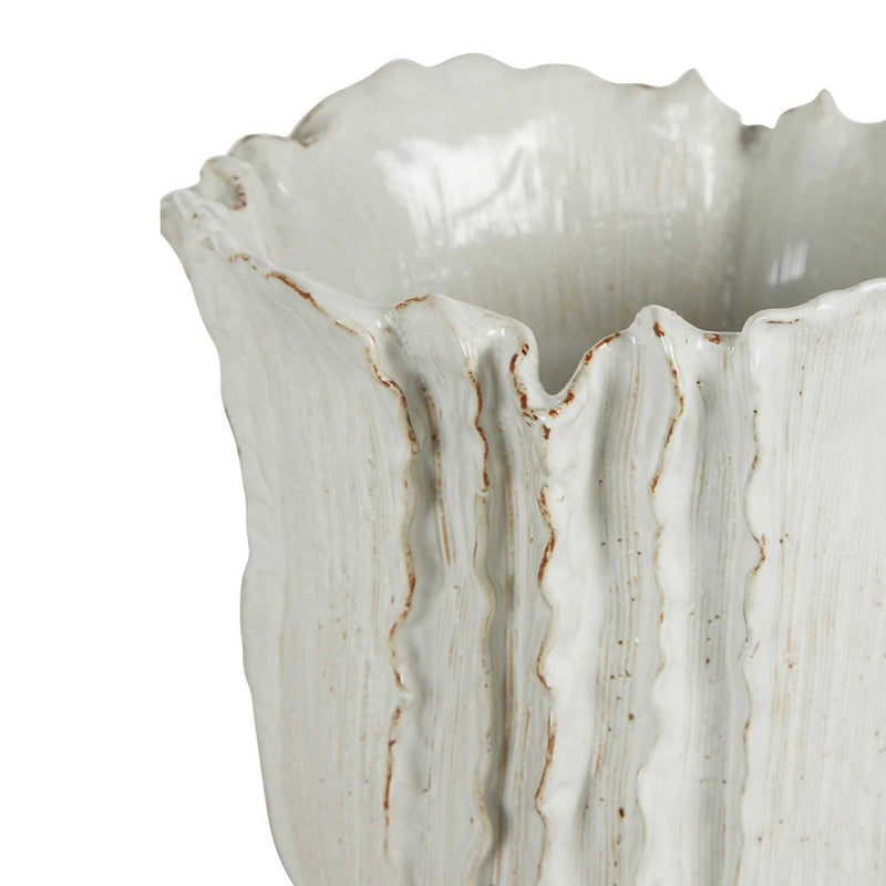 Pleated Ceramic Vase In White - Large - Notbrand