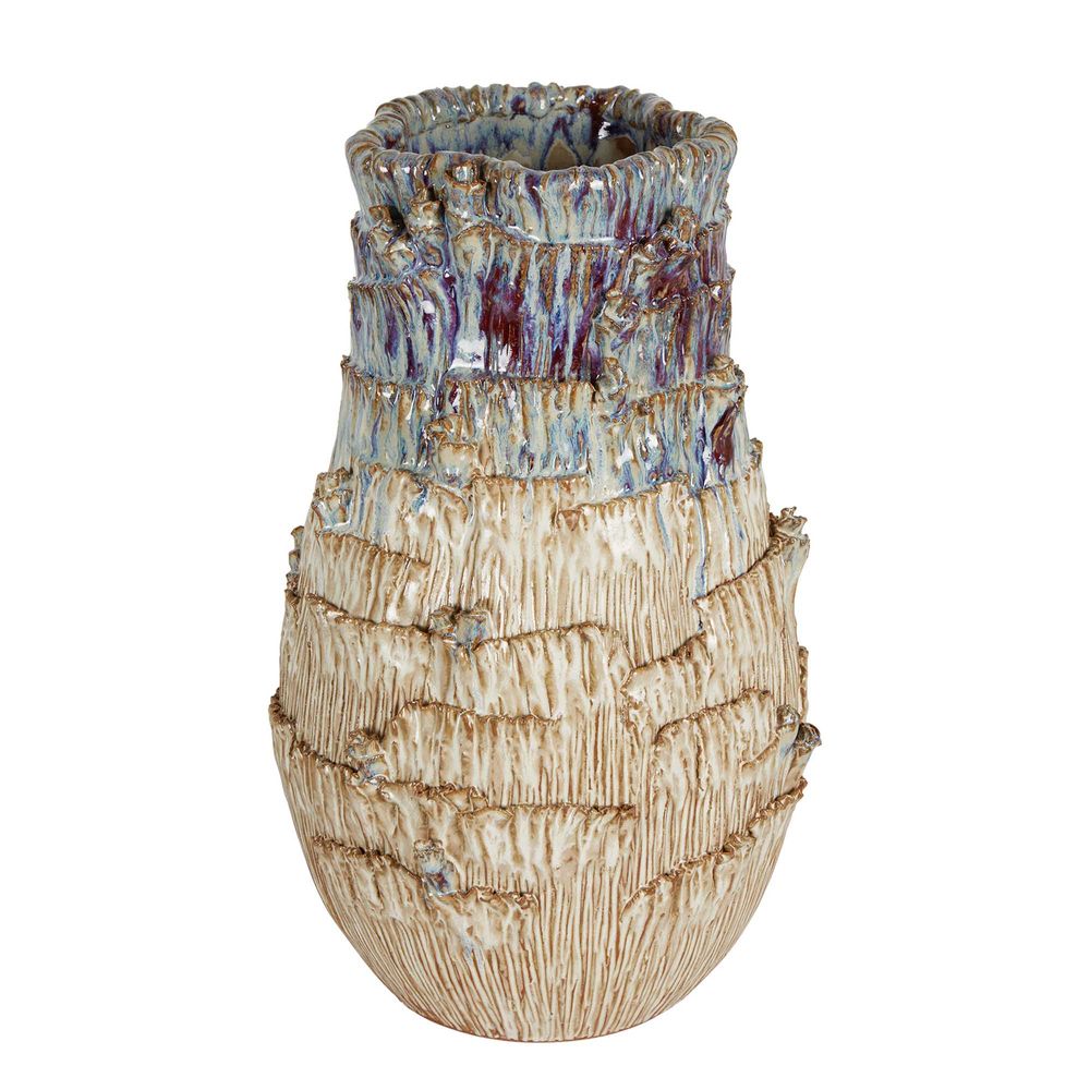 Chiselled Bark Ceramic Vase In Blue - Large - Notbrand
