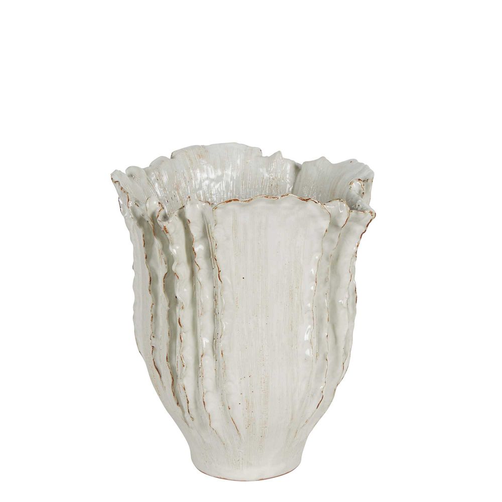 Pleated Ceramic Vase In White - Small - Notbrand