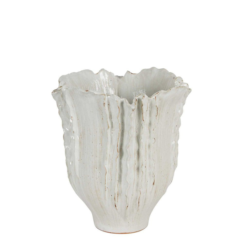 Pleated Ceramic Vase In White - Small - Notbrand