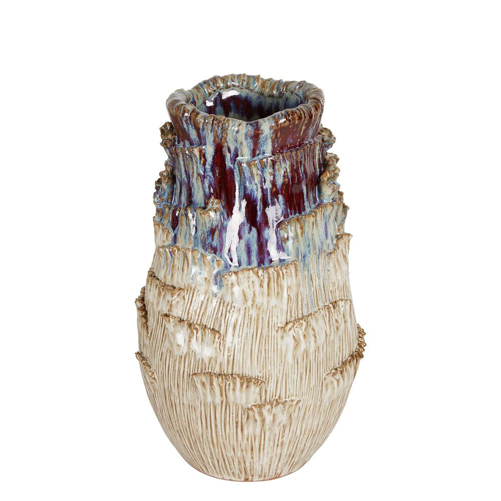 Chiselled Bark Ceramic Vase In Blue - Medium - Notbrand