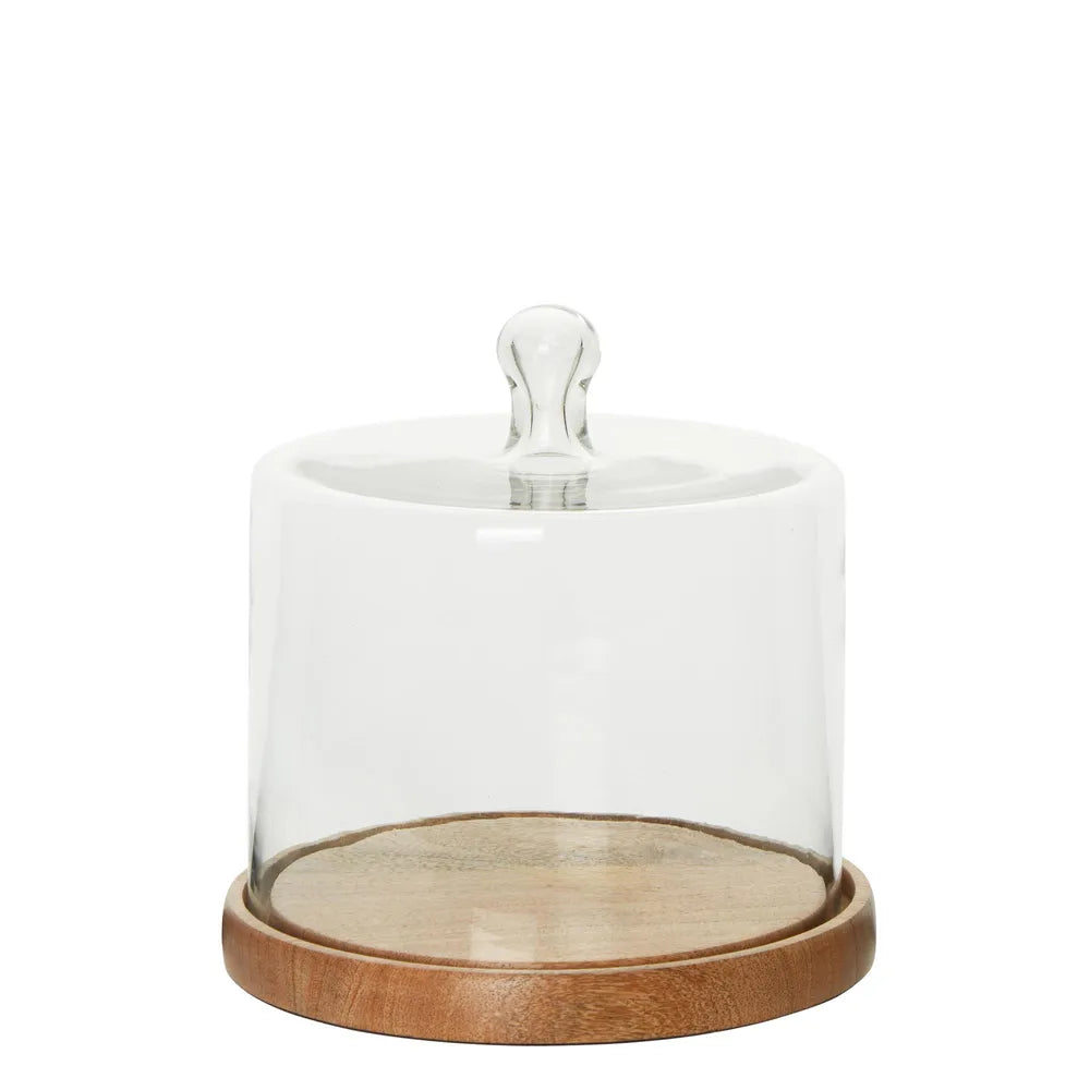 Lorna Glass Cloche Cover With Wooden Base - Natural - Notbrand