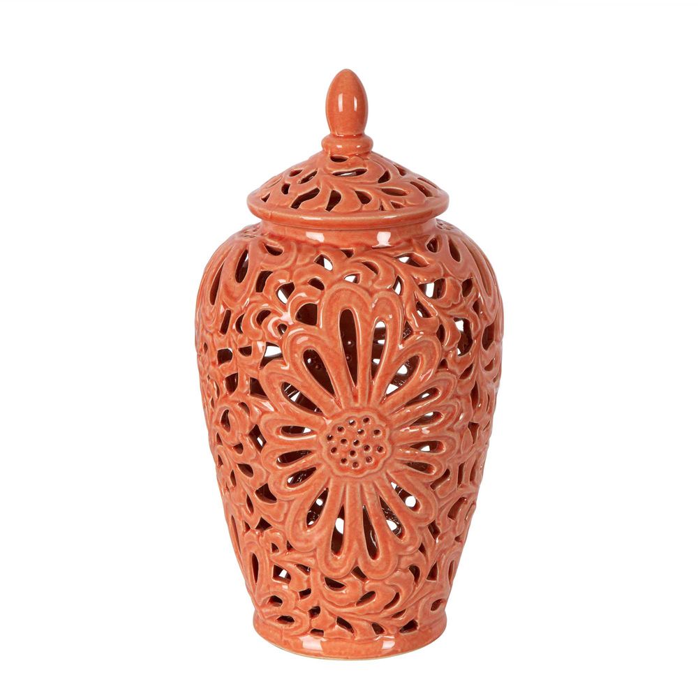 Positano Ceramic Ginger Jar In Orange - Large - Notbrand