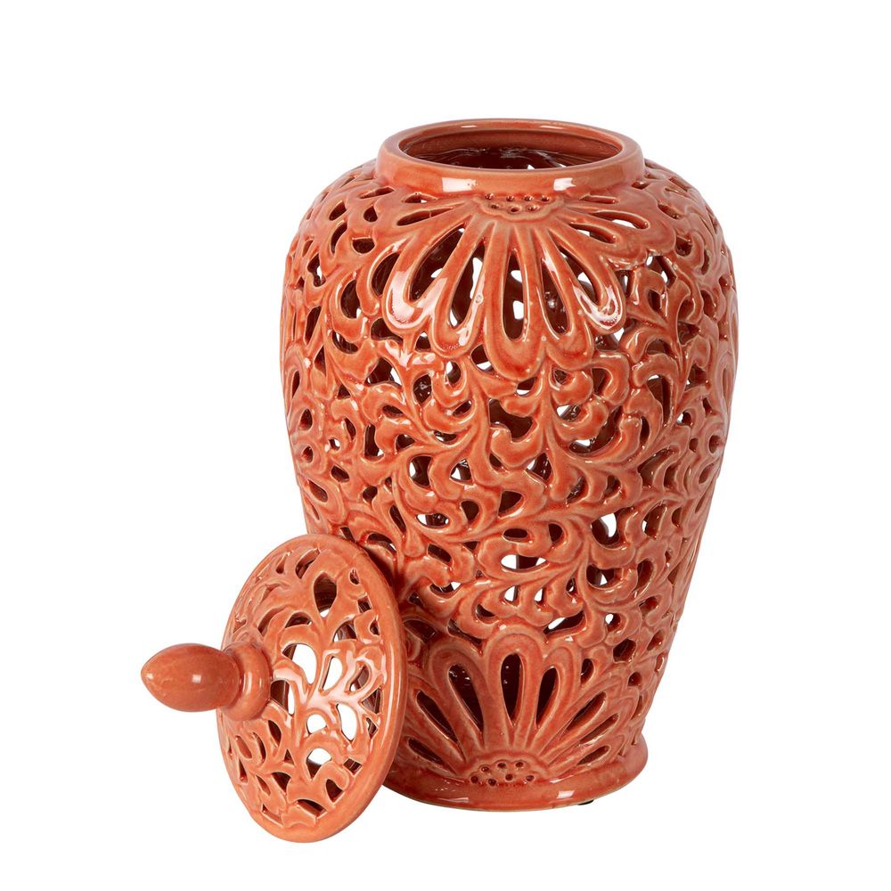 Positano Ceramic Ginger Jar In Orange - Large - Notbrand