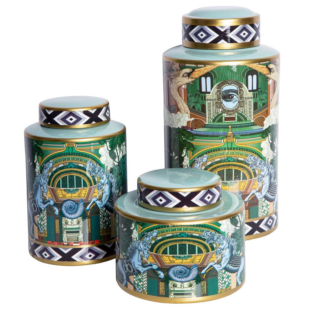 Akira Porcelain Jar In Multicolour - Wide - Notbrand