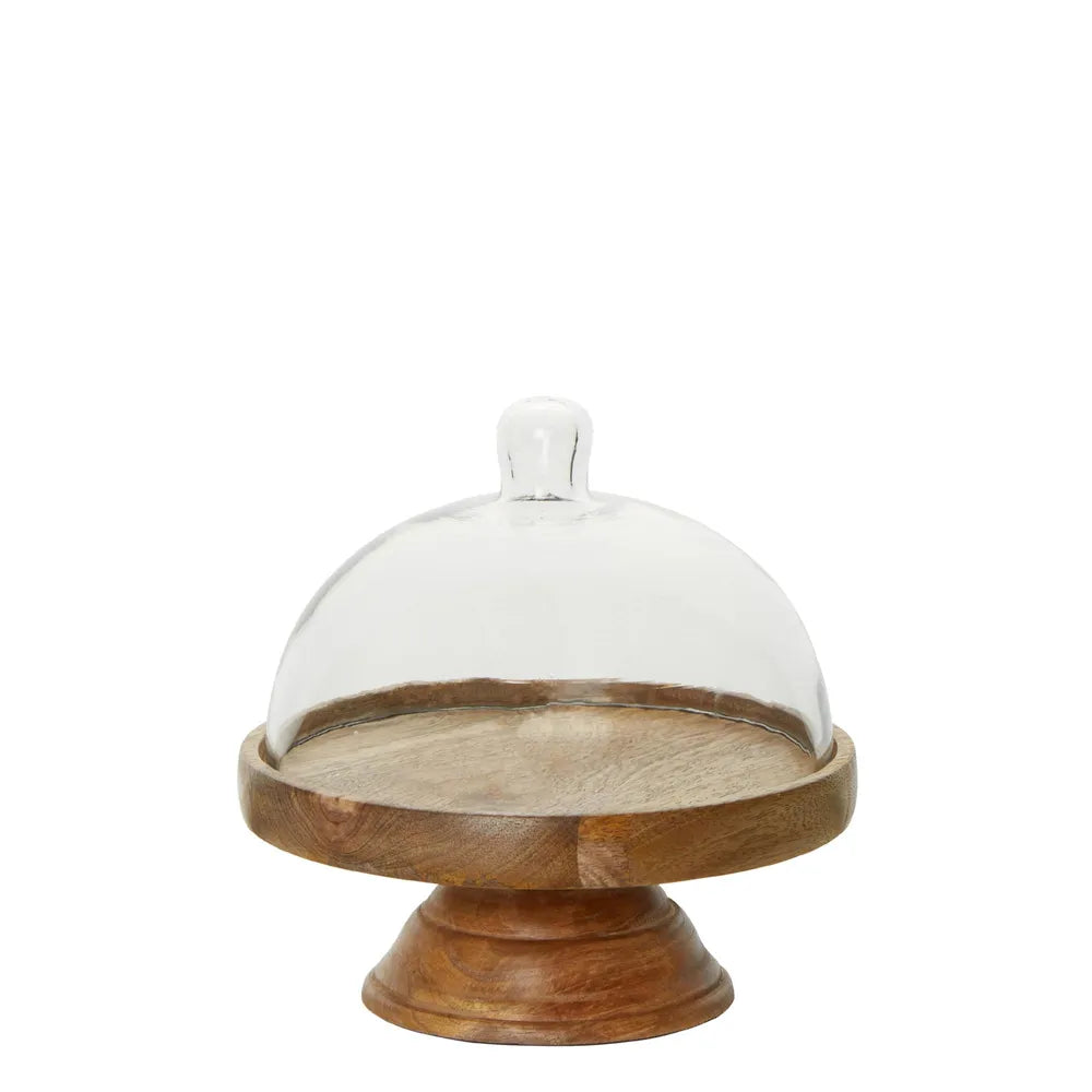 Alicia Glass Cloche Cover With Wooden Base - Small - Notbrand