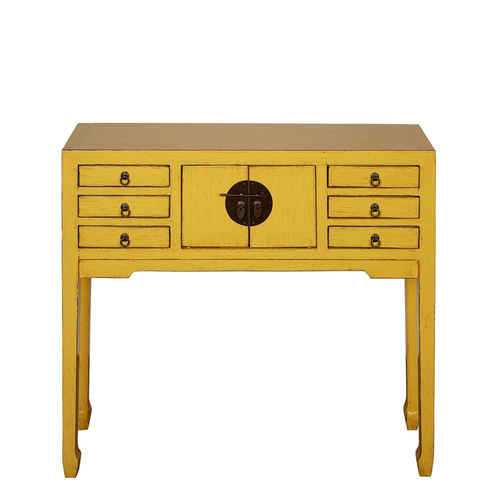 Sunflower Wooden 2 Door 6 Drawer Console Yellow Colour - Notbrand