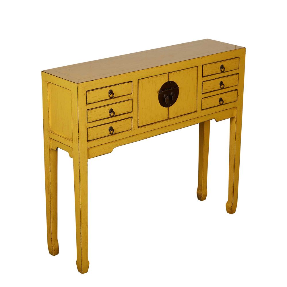 Sunflower Wooden 2 Door 6 Drawer Console Yellow Colour - Notbrand