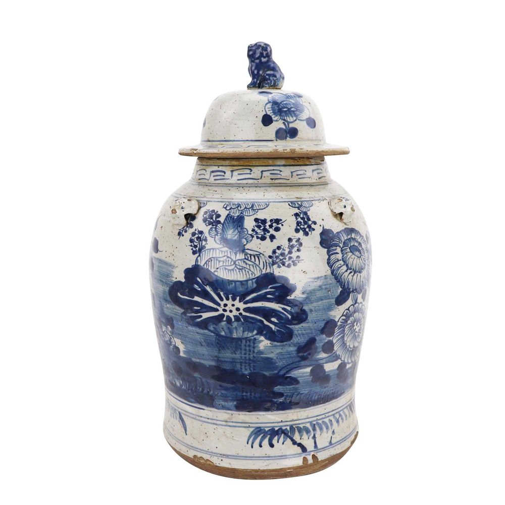 Lotus Porcelain Lidded Ginger Jar In Blue - Large - Notbrand