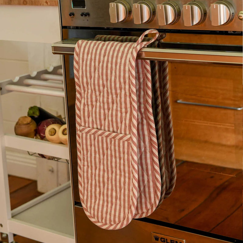 Set of 3 Gingham Cotton Double Oven Glove - Fig - Notbrand