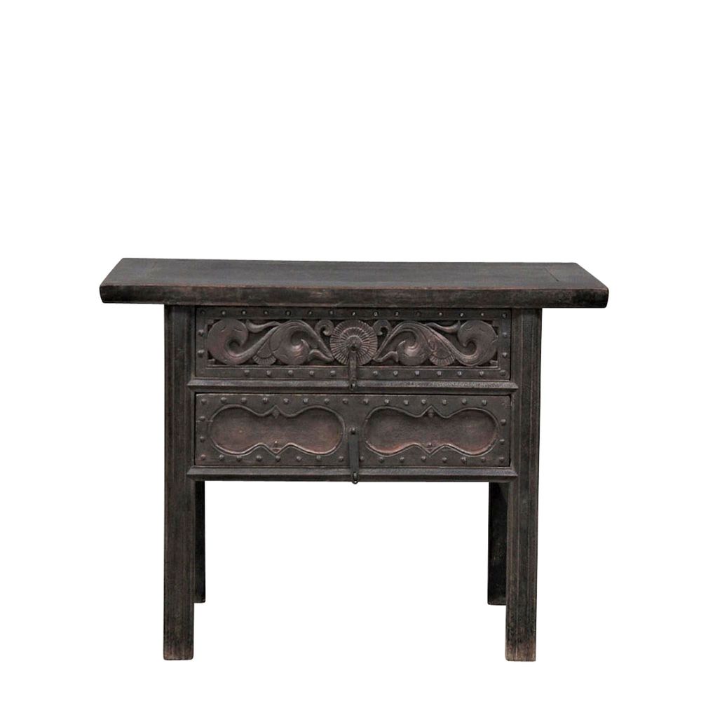 Shanxi Elm Antique Wooden Table In Dark Natural - 130 Year - Notbrand