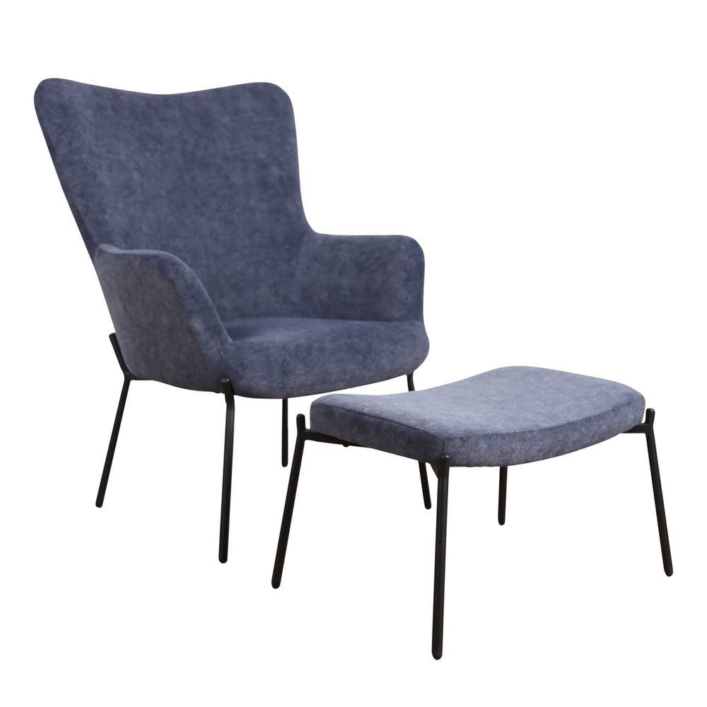 Justin Armchair With Stool - Navy Blue - Notbrand