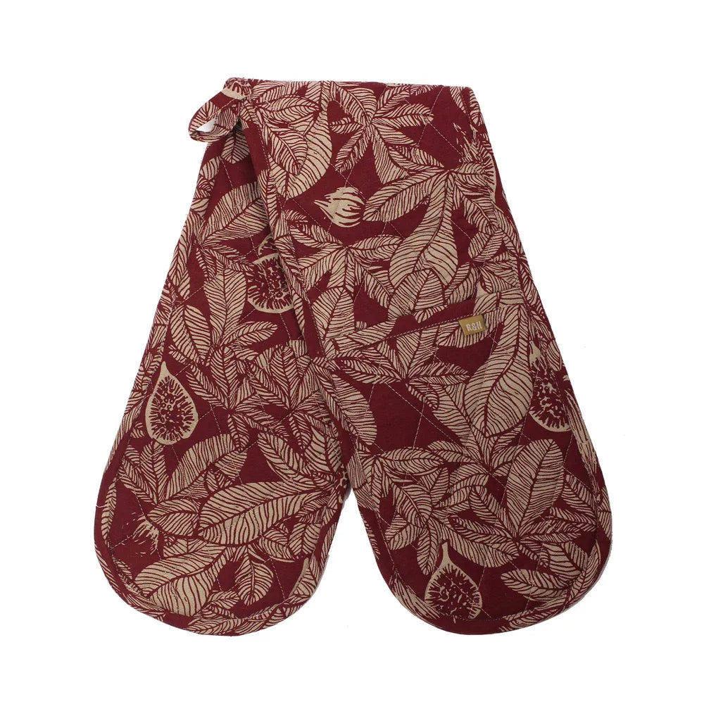 Set of 3 Fig Tree Cotton Double Oven Glove - Ruby - Notbrand