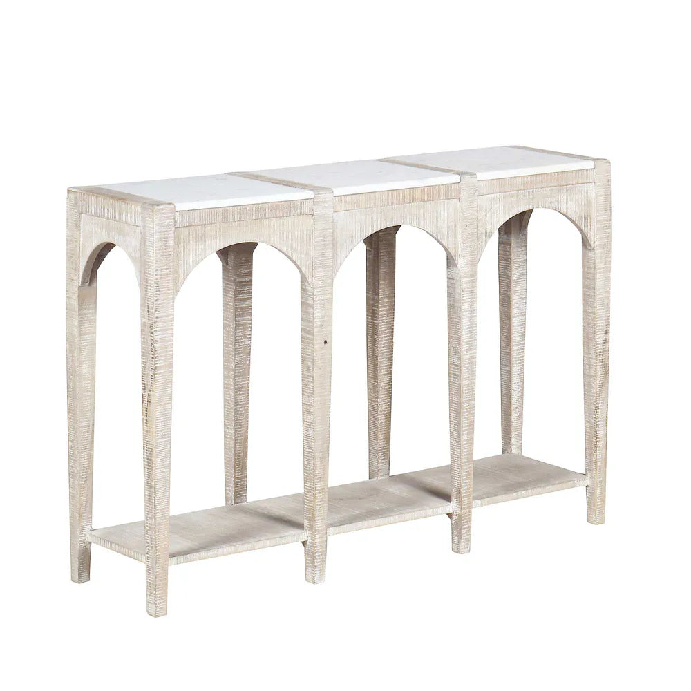 Cantara Mango Wood Console Table with Marble Top - White - Notbrand