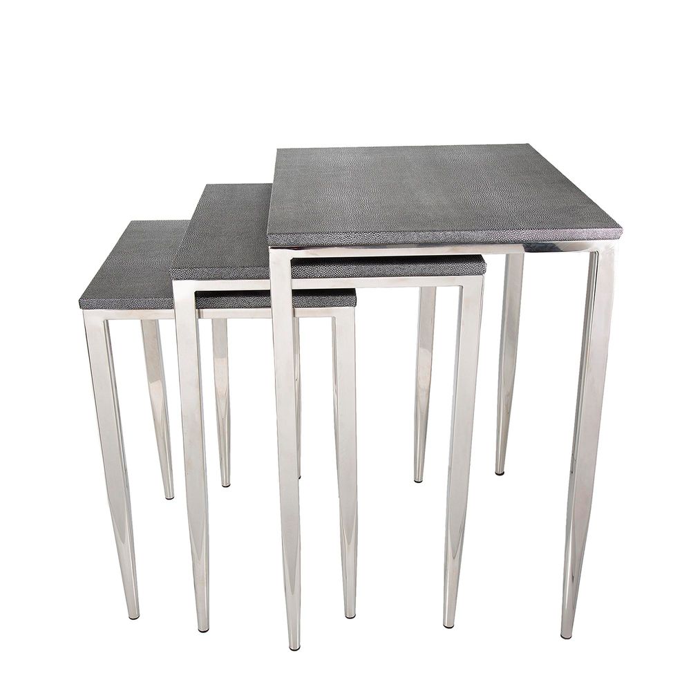 Alor Shagreen Tables In Grey - Set Of 3 - Notbrand