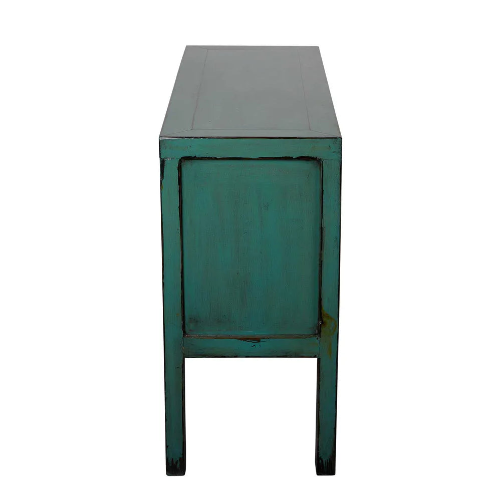Tia Recycled Elm Wooden 5 Drawer Table - Mint Green - Notbrand