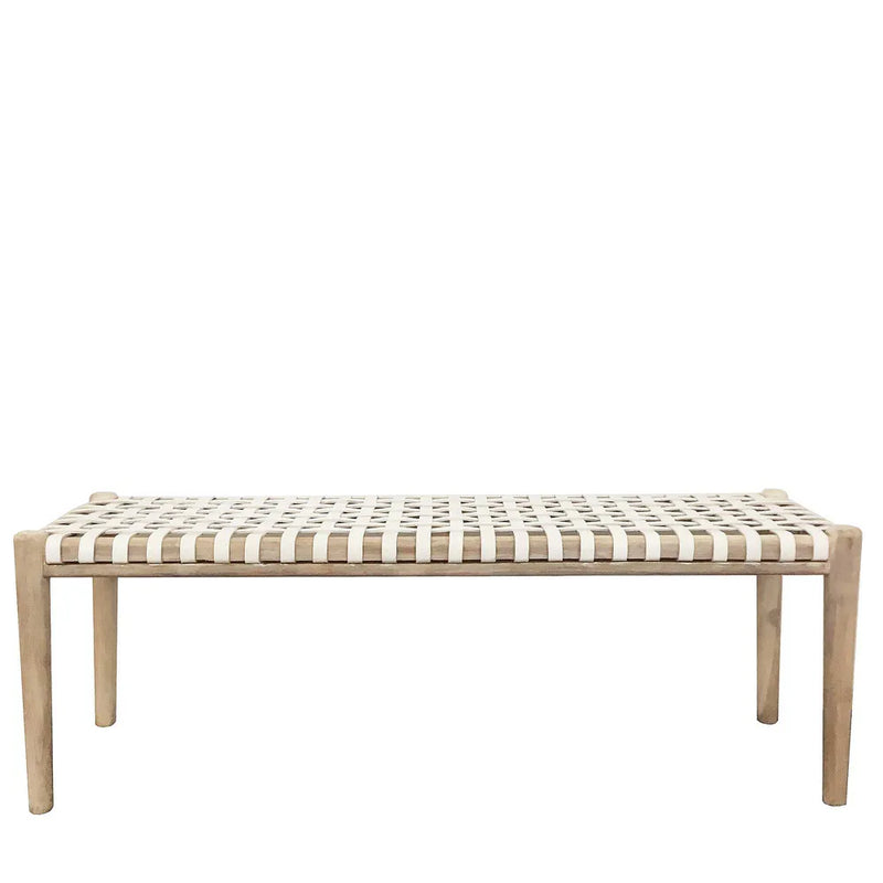 Gerti Teak Wood and Leather Bench - White - Notbrand